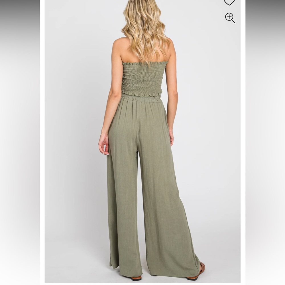 Olive Green Front Tie Crop Top + Wide Leg Pant Set by Pink Blush - Picture 3 of 11